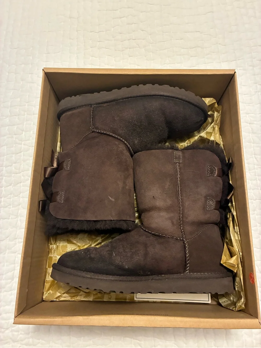 UGG Dark Brown Bailey Bow Shearling-Lined Winter Boots